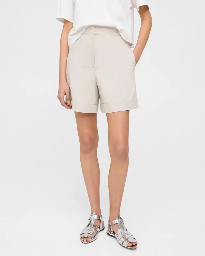 Women Shorts Theory Cuffed Short In Stretch Cotton Twill Sand
