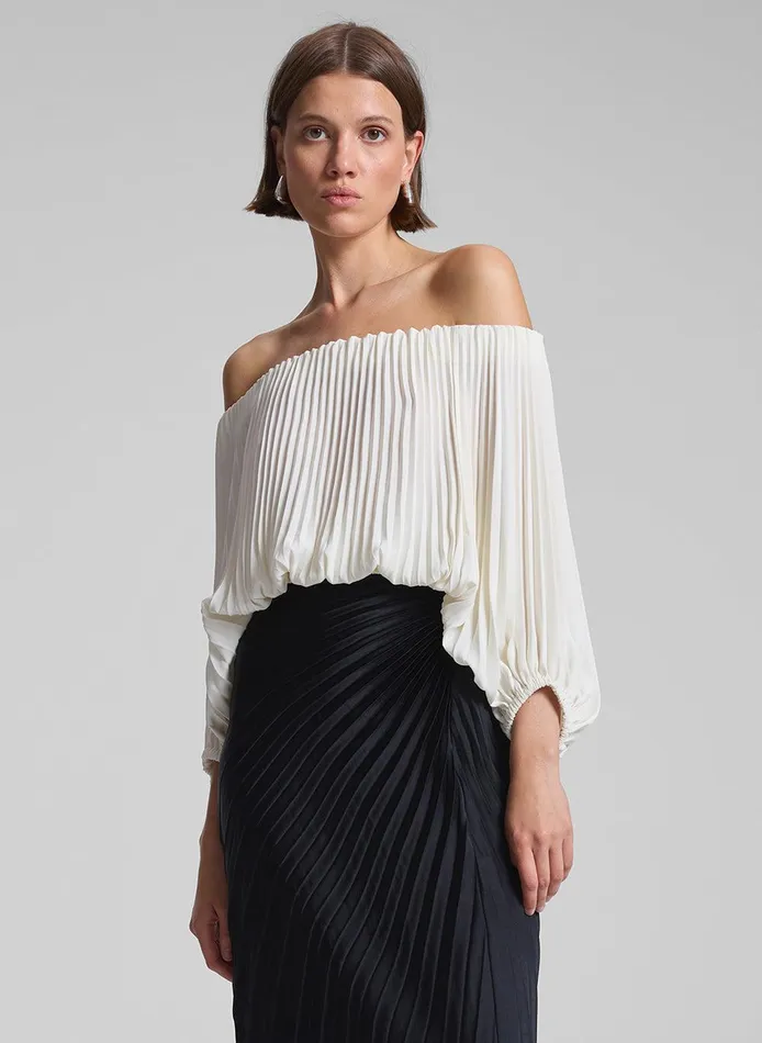 Women Sienna Satin Pleated Off Shoulder Top Whisper White ALC Tops