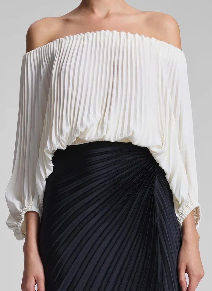 Women Sienna Satin Pleated Off Shoulder Top Whisper White ALC Tops