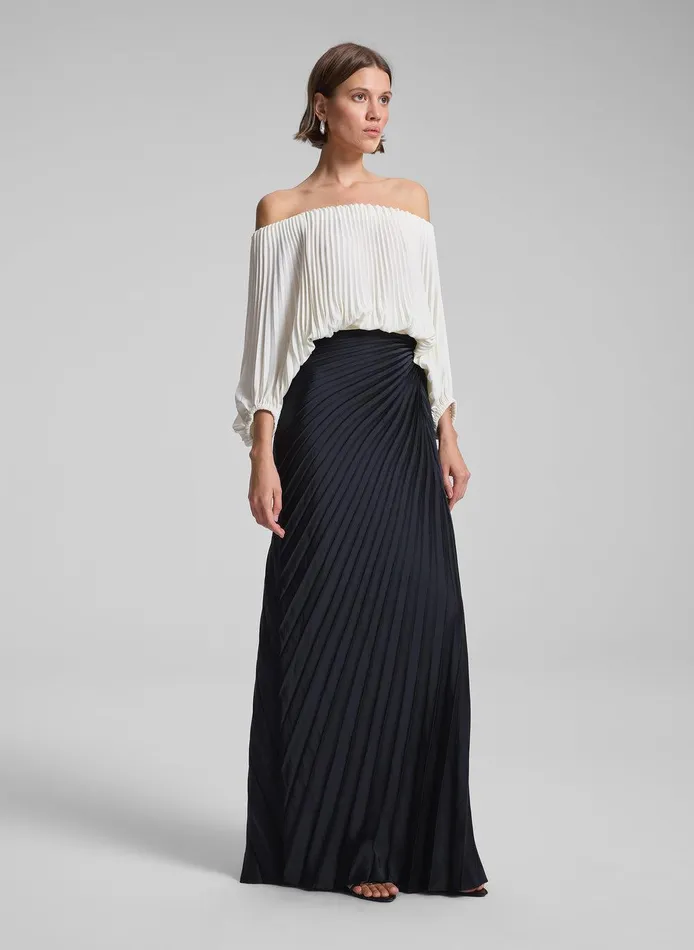 Women Sienna Satin Pleated Off Shoulder Top Whisper White ALC Tops