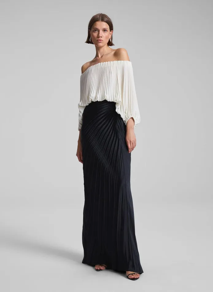 Women Sienna Satin Pleated Off Shoulder Top Whisper White ALC Tops