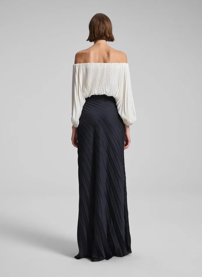 Women Sienna Satin Pleated Off Shoulder Top Whisper White ALC Tops