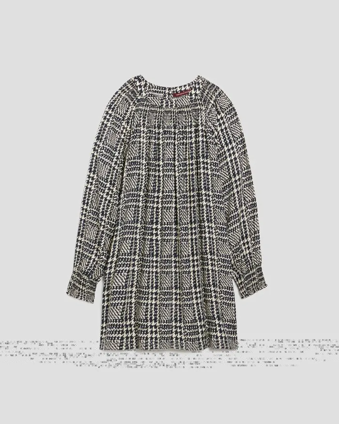 Women Silky LongSleeve Mini Dress Houndstooth Ble Comptoir Des Cotonniers Dresses and Jumpsuits