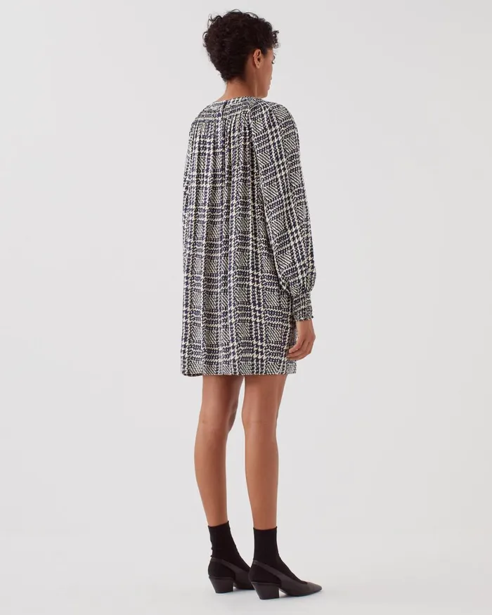 Women Silky LongSleeve Mini Dress Houndstooth Ble Comptoir Des Cotonniers Dresses and Jumpsuits