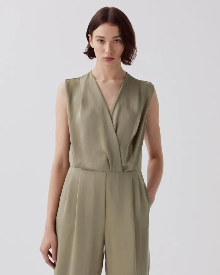 Women Silky Loose Jumpsuit Covert Green Comptoir Des Cotonniers Dresses and Jumpsuits