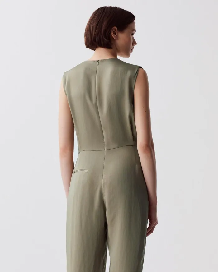 Women Silky Loose Jumpsuit Covert Green Comptoir Des Cotonniers Dresses and Jumpsuits