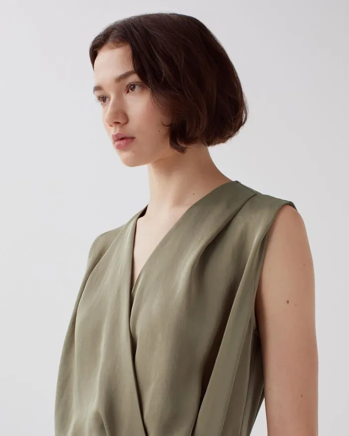 Women Silky Loose Jumpsuit Covert Green Comptoir Des Cotonniers Dresses and Jumpsuits