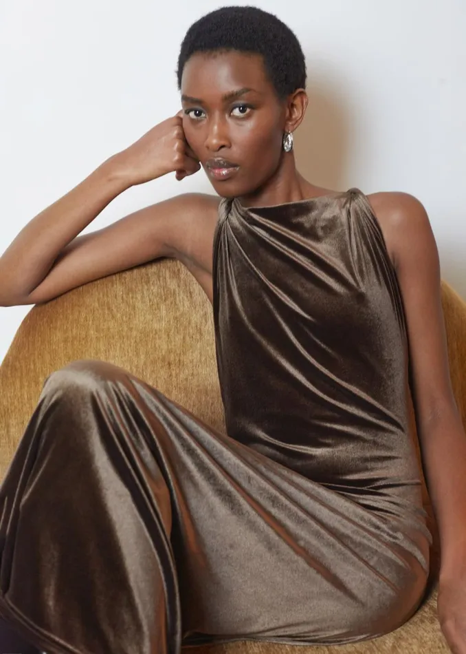 Women Sinai Twisted Velvet Dress 8211 Brown The Frankie Shop Dresses