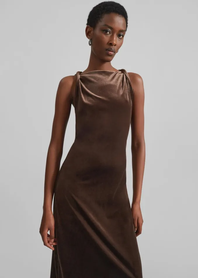 Women Sinai Twisted Velvet Dress 8211 Brown The Frankie Shop Dresses