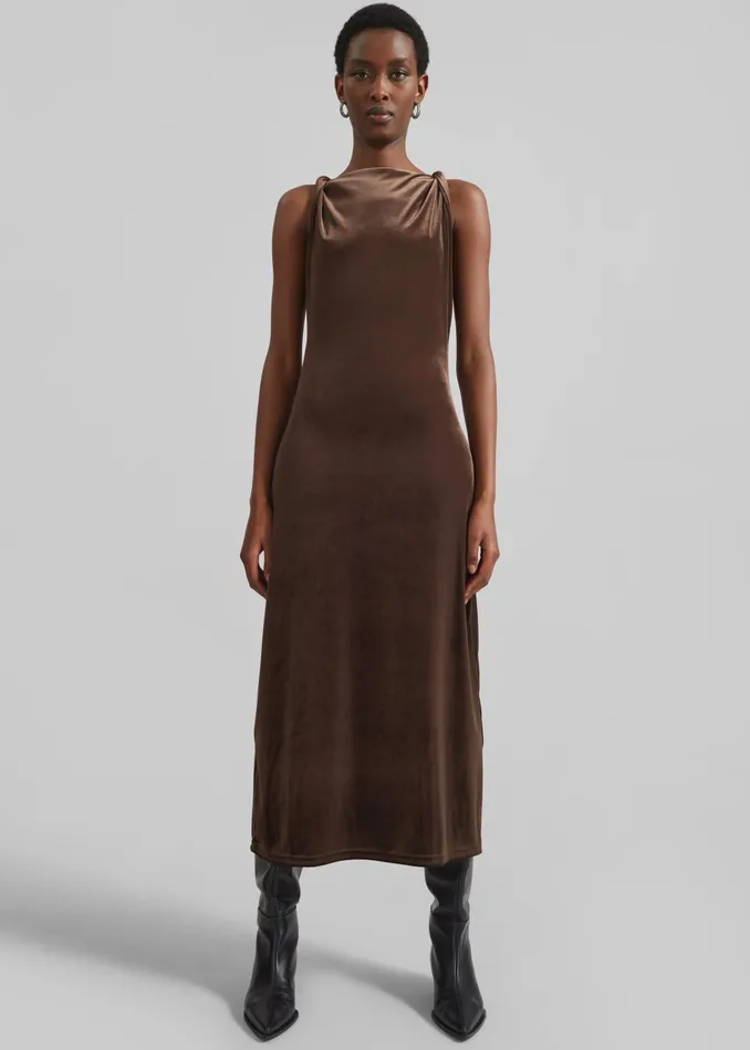 Women Sinai Twisted Velvet Dress 8211 Brown The Frankie Shop Dresses