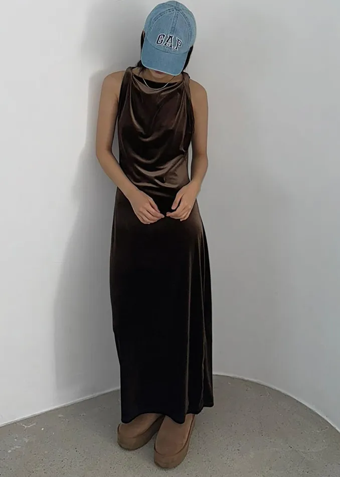 Women Sinai Twisted Velvet Dress 8211 Brown The Frankie Shop Dresses