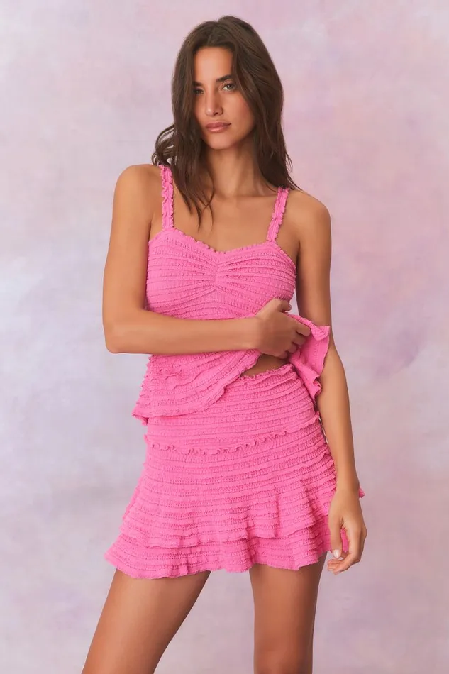 Women Skirts LoveShackFancy Macaw Cotton Gauze Mini Tier Skirt Lovestruck Pink