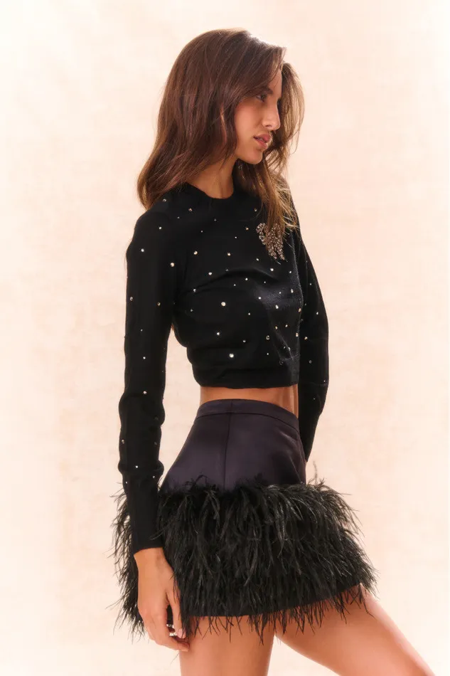 Women Skirts LoveShackFancy Viviette Feather Mini Skirt Black
