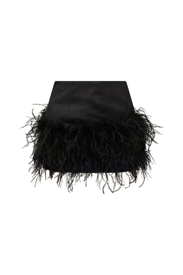 Women Skirts LoveShackFancy Viviette Feather Mini Skirt Black