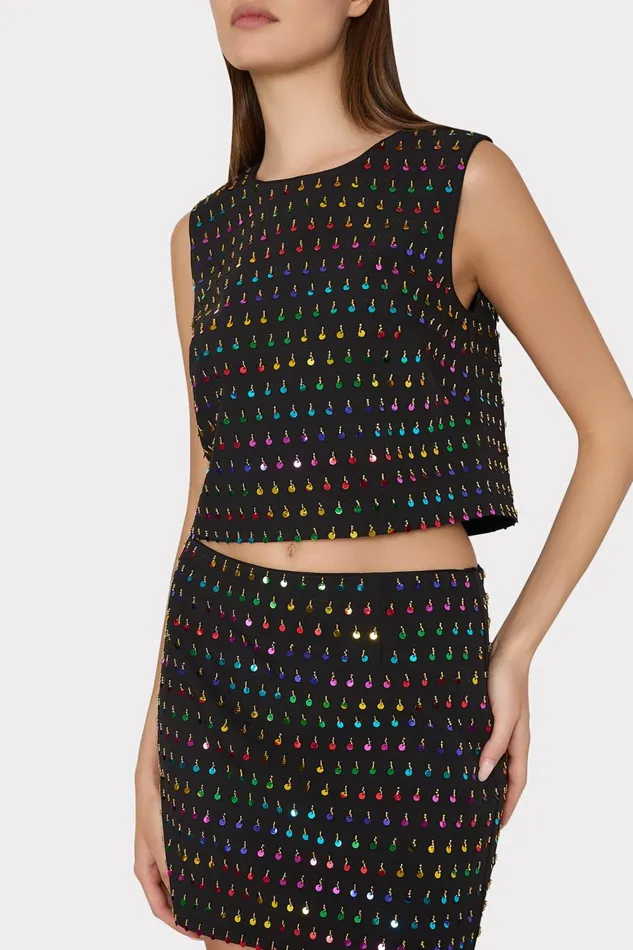 Women Skirts Milly Modern Mini Beaded Sequin Skirt Blackrainbow Women Skirts Milly Modern Mini Beaded Sequin Skirt Blackrainbow