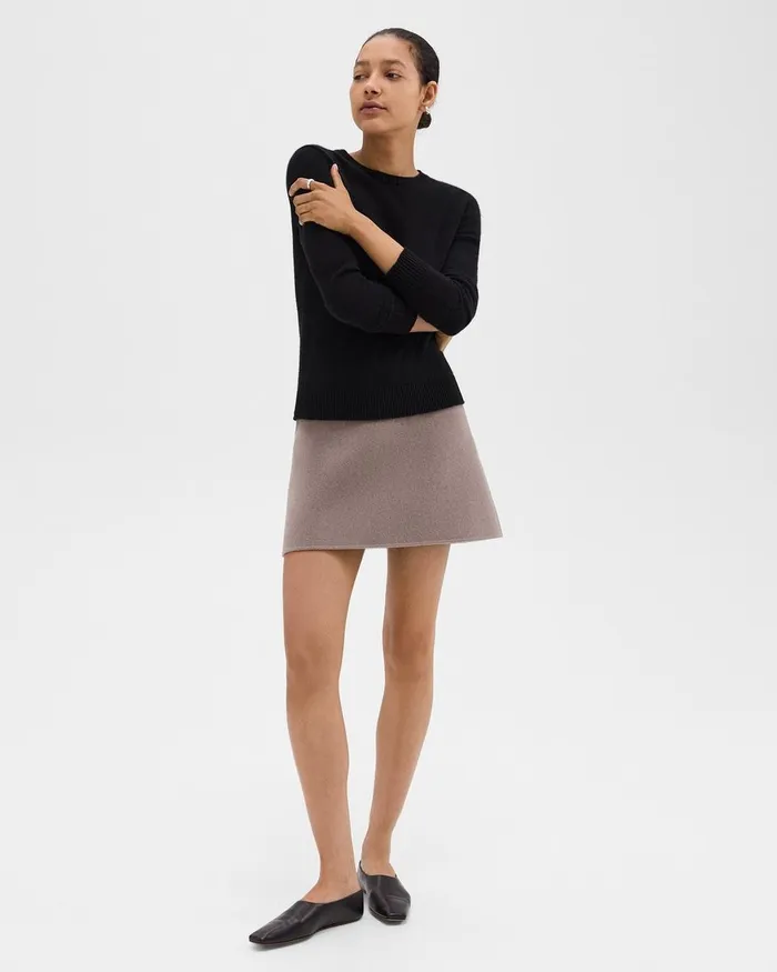 Women Skirts Theory HighWaist Mini Skirt In DoubleFace WoolCashmere Cinder Melange