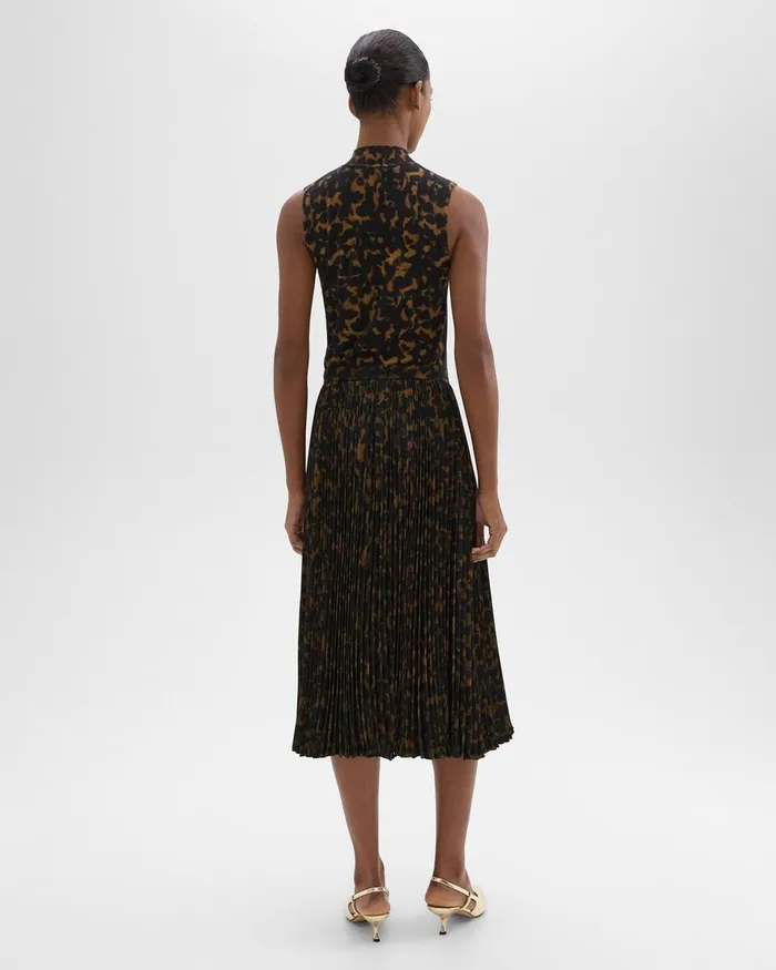 Women Skirts Theory Pleated Midi Skirt In Tortoiseshell Printed Georgette Dark Brown Multi