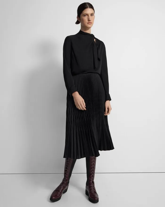 Women Skirts Theory Pleated Skirt In Recycled Satin Black
