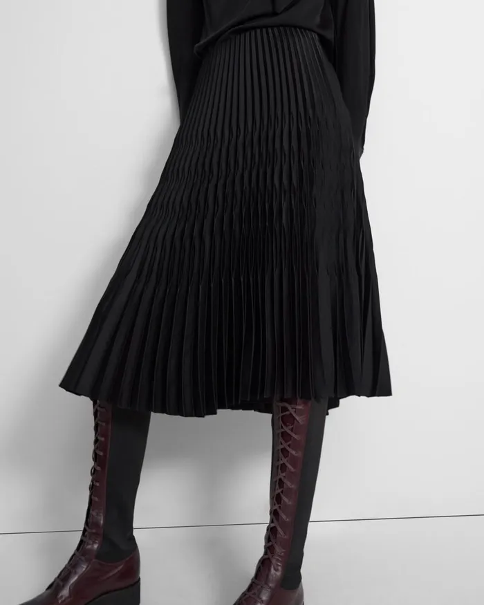 Women Skirts Theory Pleated Skirt In Recycled Satin Black