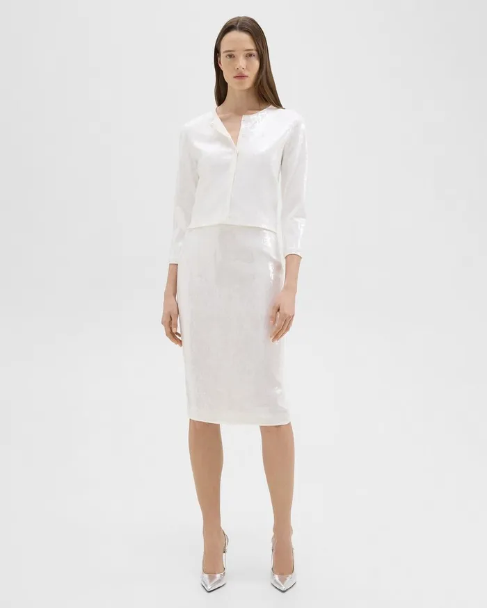 Women Skirts Theory Slim Pencil Skirt In Recycled Sequins White