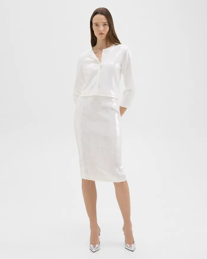 Women Skirts Theory Slim Pencil Skirt In Recycled Sequins White