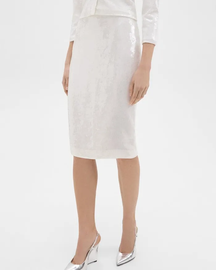 Women Skirts Theory Slim Pencil Skirt In Recycled Sequins White