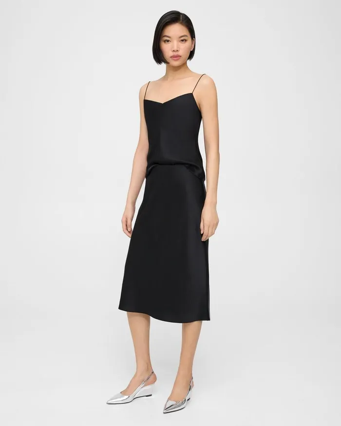 Women Skirts Theory Slip Skirt In Satin Black