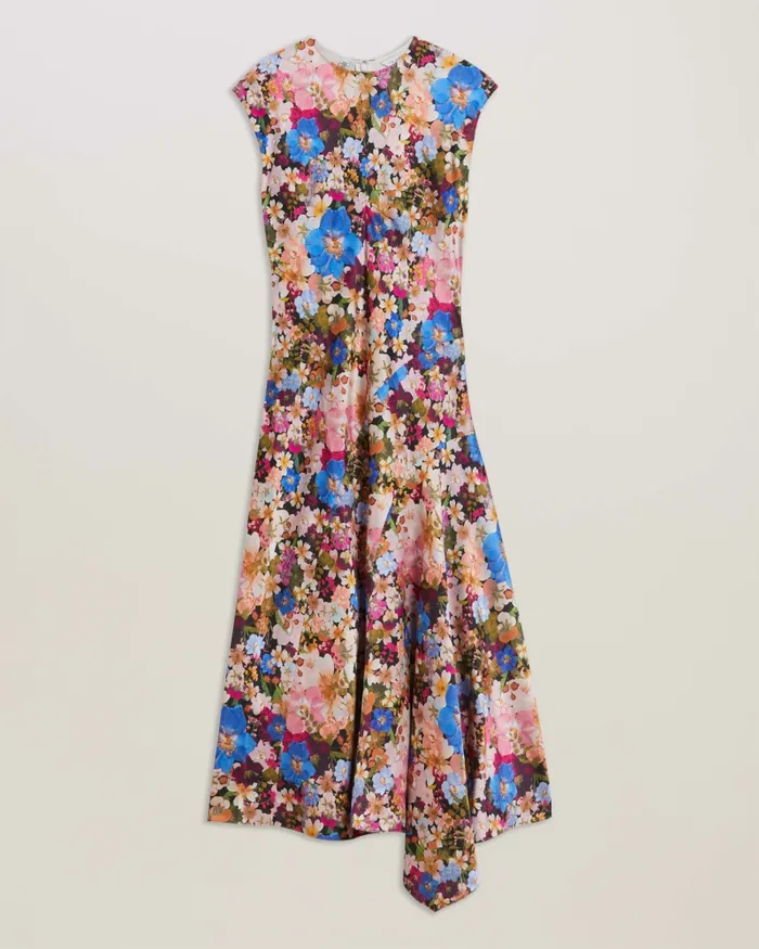 Women SLANNO 8211 Floral Asymmetric Midi Dress Black Ted Baker Dresses