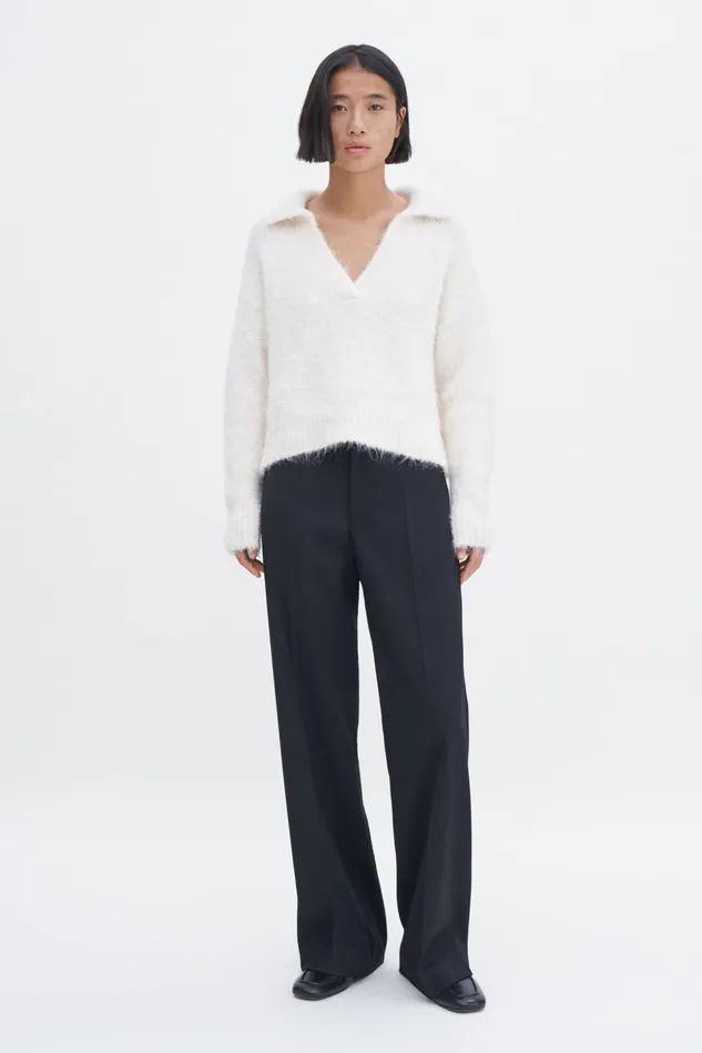 Women Soft Alpaca Polo Sweater Cream White Filippa K Knitwear