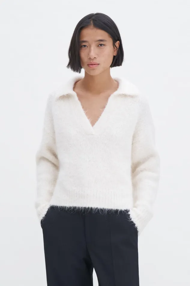 Women Soft Alpaca Polo Sweater Cream White Filippa K Knitwear