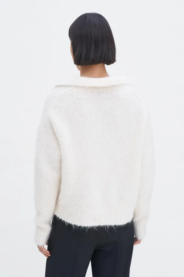 Women Soft Alpaca Polo Sweater Cream White Filippa K Knitwear