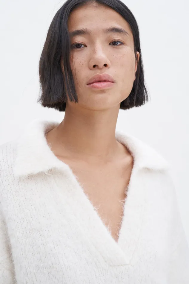 Women Soft Alpaca Polo Sweater Cream White Filippa K Knitwear