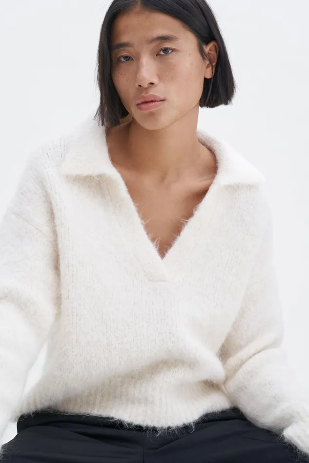 Women Soft Alpaca Polo Sweater Cream White Filippa K Knitwear