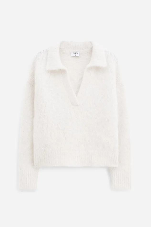 Women Soft Alpaca Polo Sweater Cream White Filippa K Knitwear