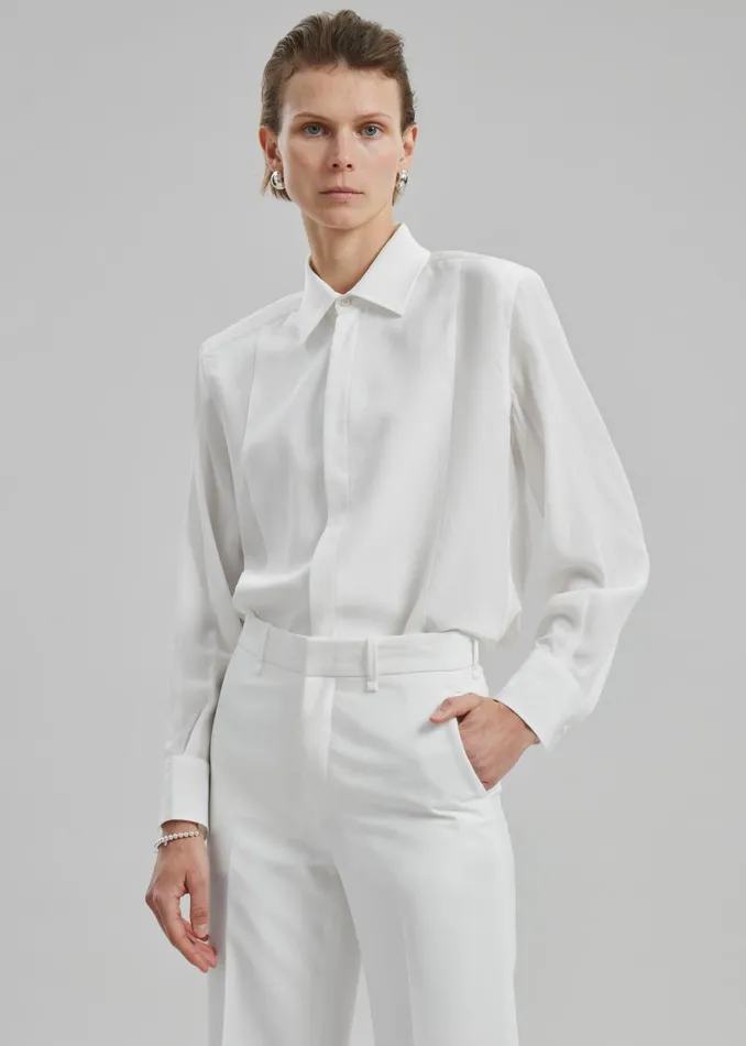 Women Sophie Silky Padded Shirt 8211 White The Frankie Shop Tops