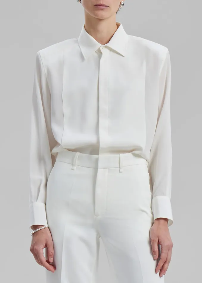 Women Sophie Silky Padded Shirt 8211 White The Frankie Shop Tops