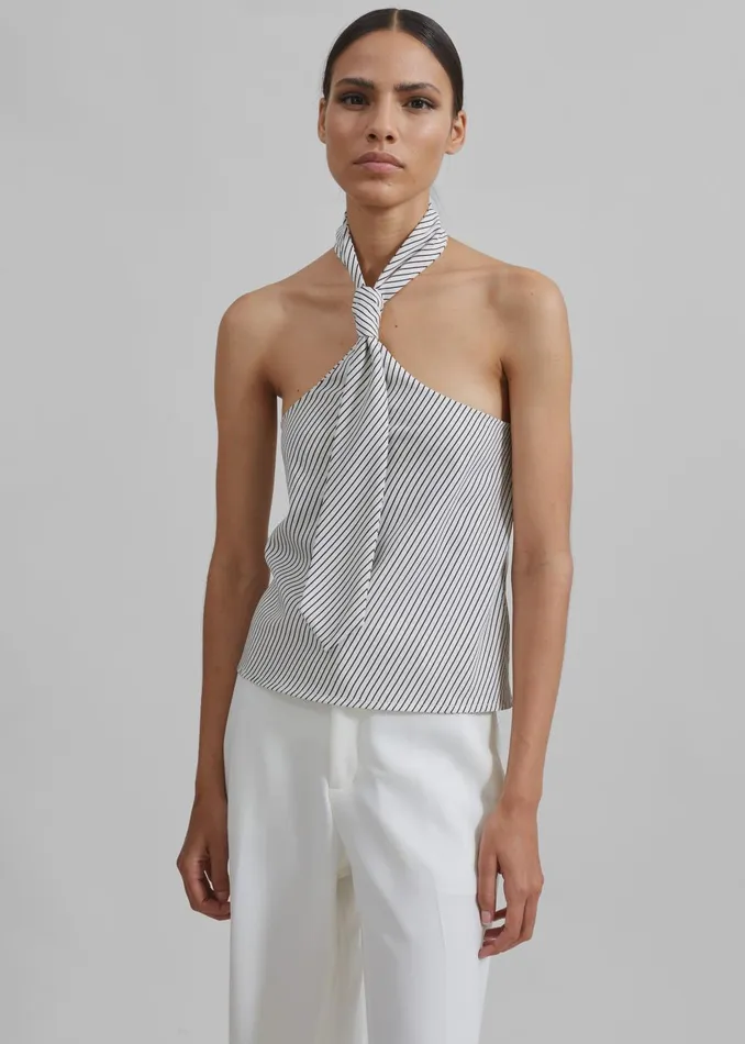 Women Sophie Tie Halter Top 8211 WhiteNavy Stripe The Frankie Shop Tops