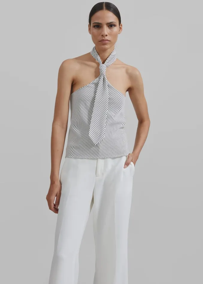 Women Sophie Tie Halter Top 8211 WhiteNavy Stripe The Frankie Shop Tops