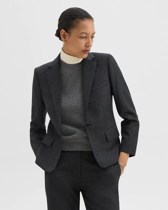 Women Suits Theory SingleButton Blazer In Sleek Flannel New Charcoal Melange