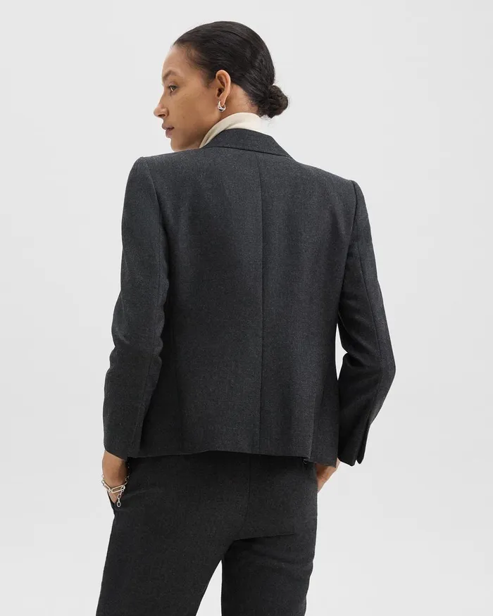 Women Suits Theory SingleButton Blazer In Sleek Flannel New Charcoal Melange