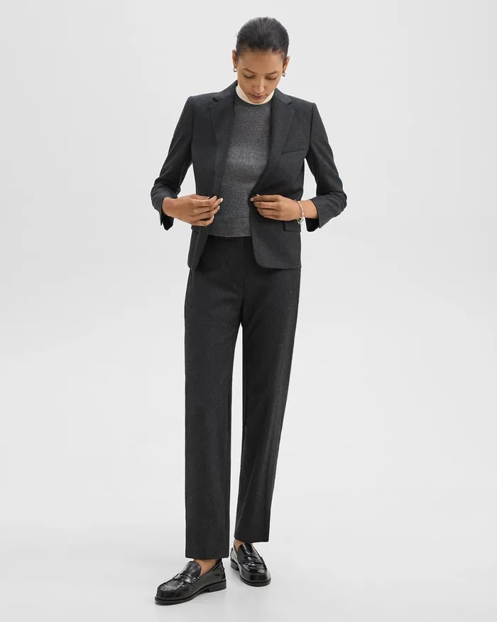 Women Suits Theory SingleButton Blazer In Sleek Flannel New Charcoal Melange