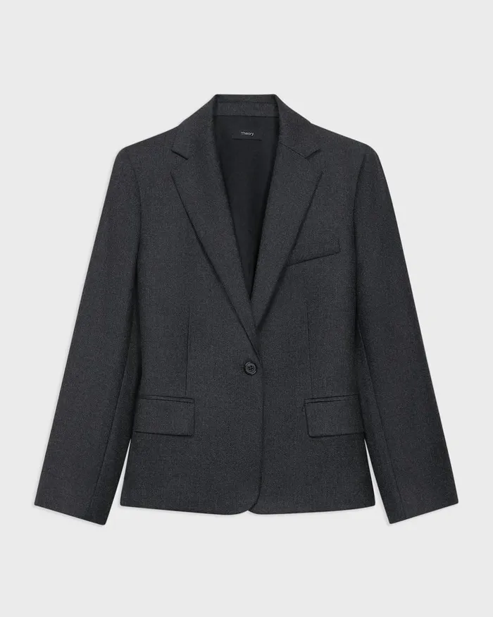 Women Suits Theory SingleButton Blazer In Sleek Flannel New Charcoal Melange