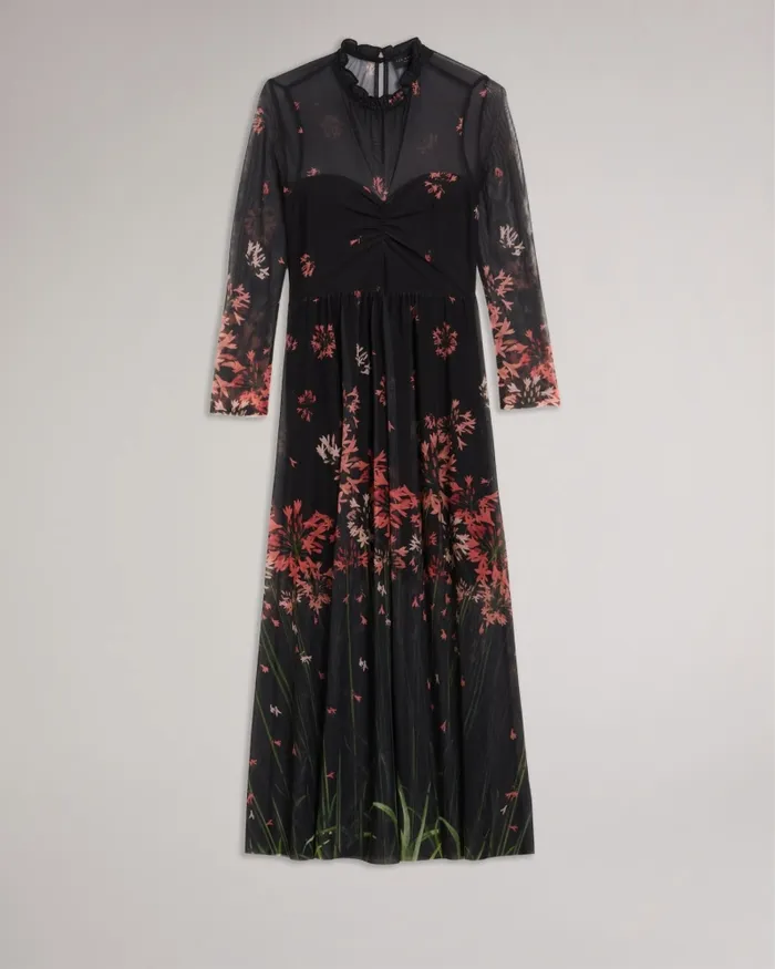 Women SUSENAA 8211 Floral Mesh Midaxi Dress Black Ted Baker Dresses