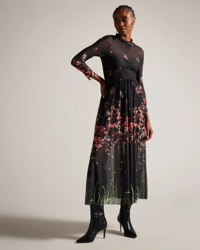 Women SUSENAA 8211 Floral Mesh Midaxi Dress Black Ted Baker Dresses Women SUSENAA 8211 Floral Mesh Midaxi Dress Black Ted Baker Dresses