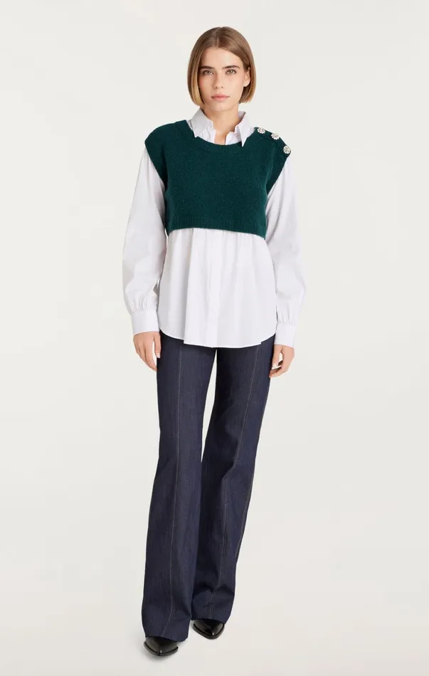 Women Sweaters and Knits Cinq Sept Alden Pullover Green Onyxwhite