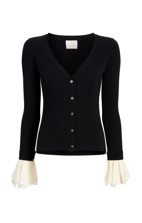 Women Sweaters and Knits Cinq Sept Bernadette Prestyled Ribbed Cardigan Blackivory