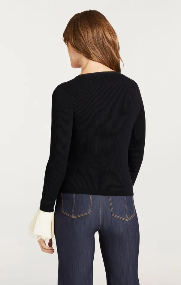 Women Sweaters and Knits Cinq Sept Bernadette Prestyled Ribbed Cardigan Blackivory