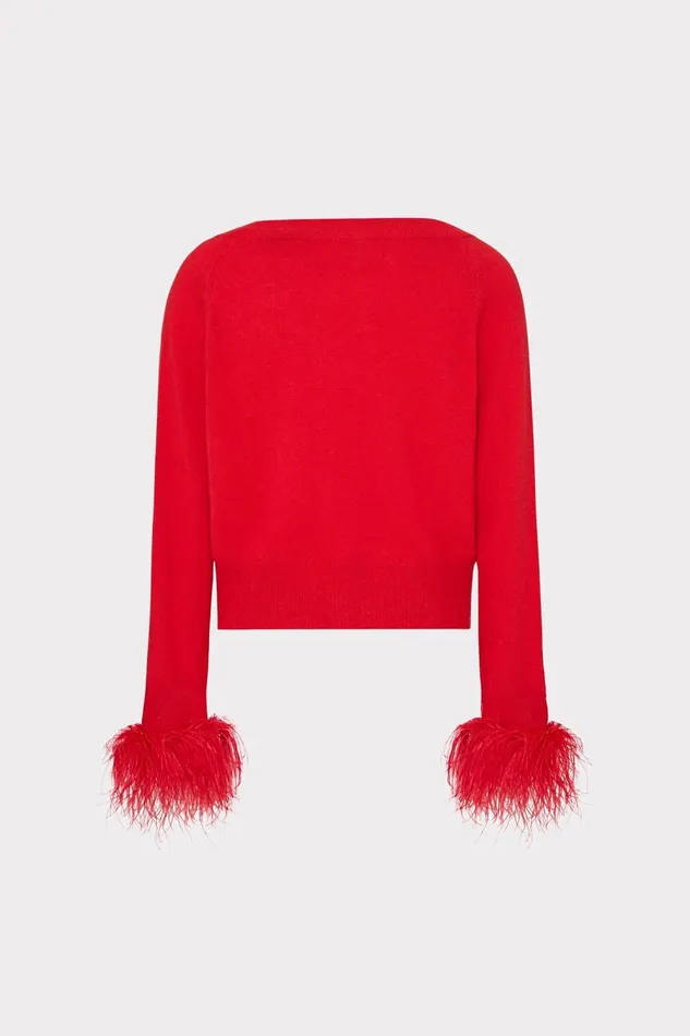 Women Sweaters and Knits Milly Feather Cuff VNeck Sweater Red Women Sweaters and Knits Milly Feather Cuff VNeck Sweater Red