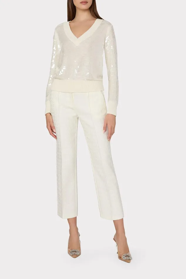 Women Sweaters and Knits Milly Ilaria Sequin VNeck Sweater Ecru Women Sweaters and Knits Milly Ilaria Sequin VNeck Sweater Ecru