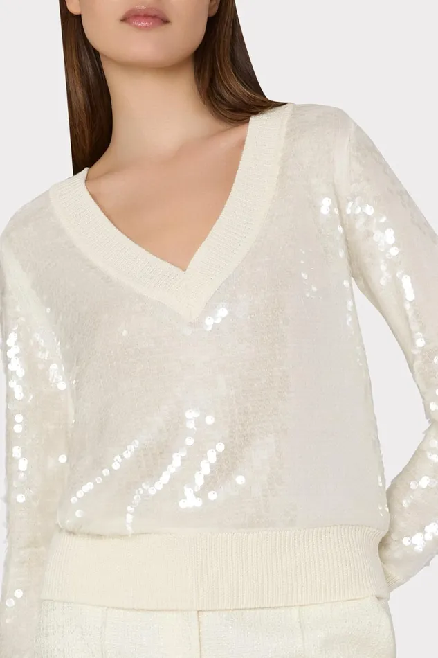 Women Sweaters and Knits Milly Ilaria Sequin VNeck Sweater Ecru Women Sweaters and Knits Milly Ilaria Sequin VNeck Sweater Ecru